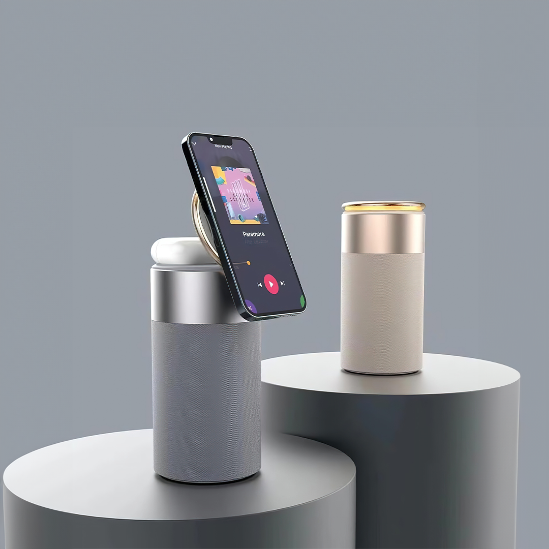 3-in-1 Draadloos Oplaadstation, Bluetooth-Luidspreker en Nachtlampje