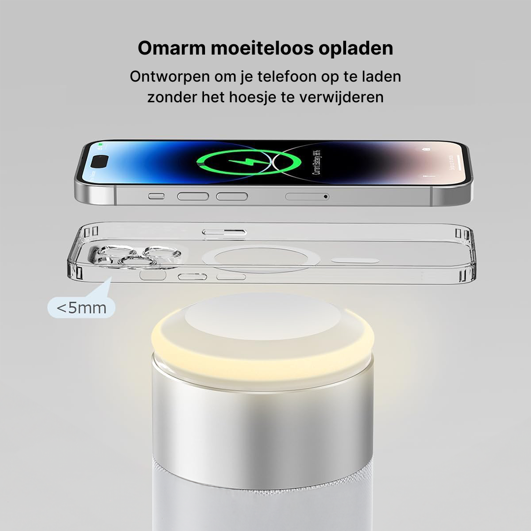 3-in-1 Draadloos Oplaadstation, Bluetooth-Luidspreker en Nachtlampje