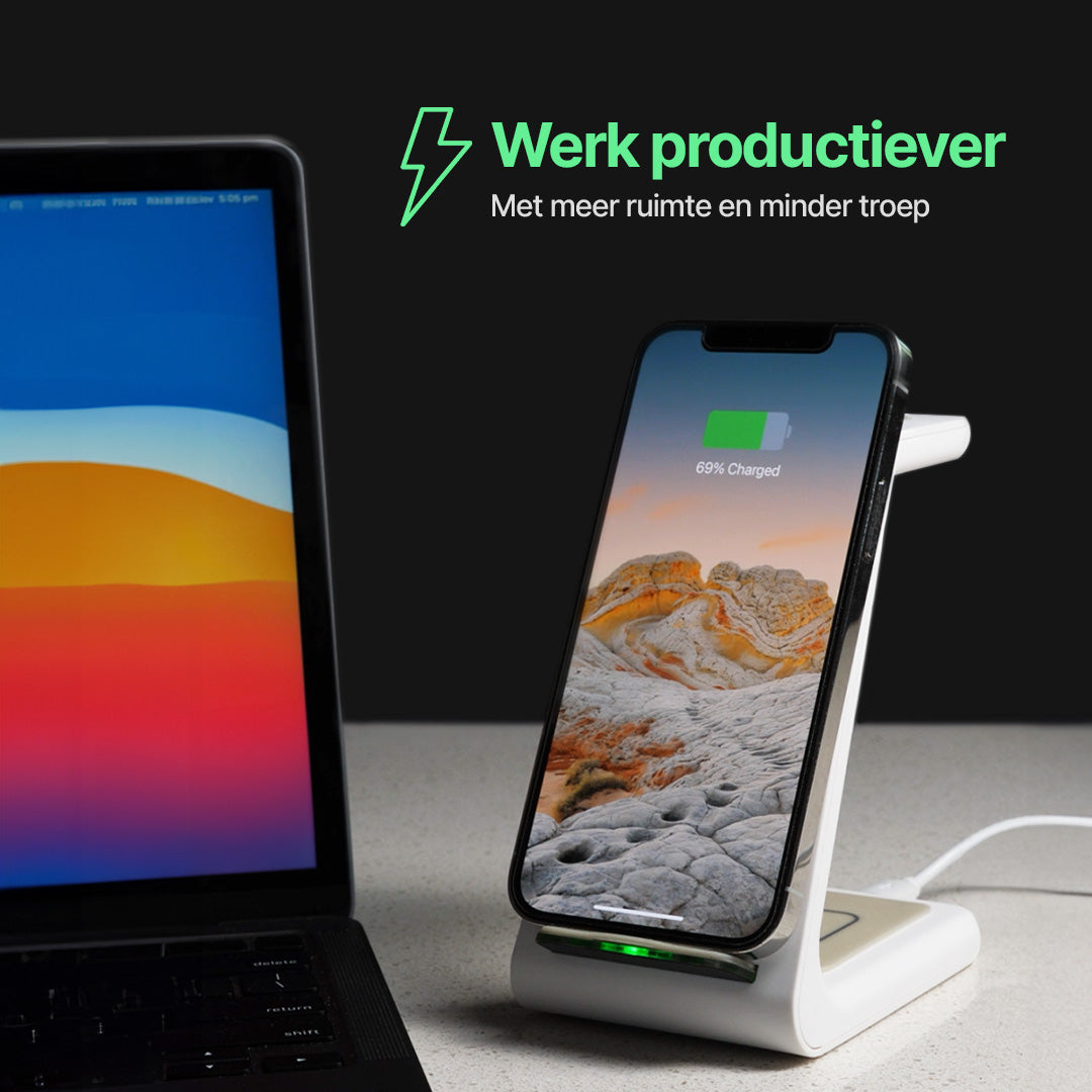 3-in-1 Draadloos Oplaadstation, Apple, Samsung, Watch, AirPods