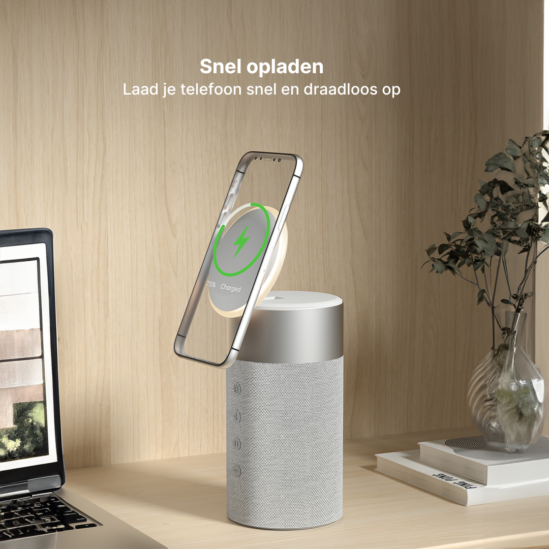 3-in-1 Draadloos Oplaadstation, Bluetooth-Luidspreker en Nachtlampje