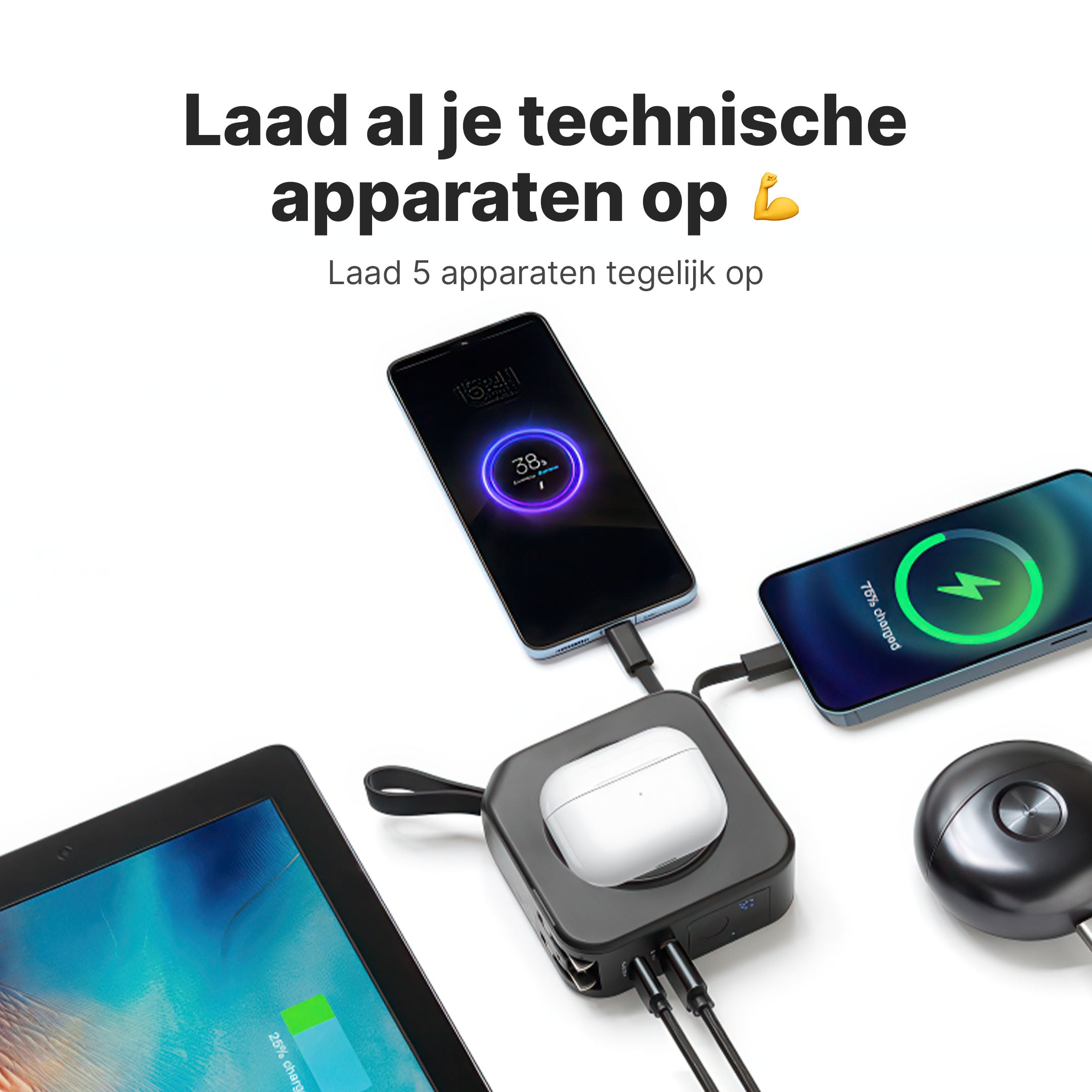 TravelBank 5-in-1 Muurlader met Draadloze Oplaadpad en Powerbank