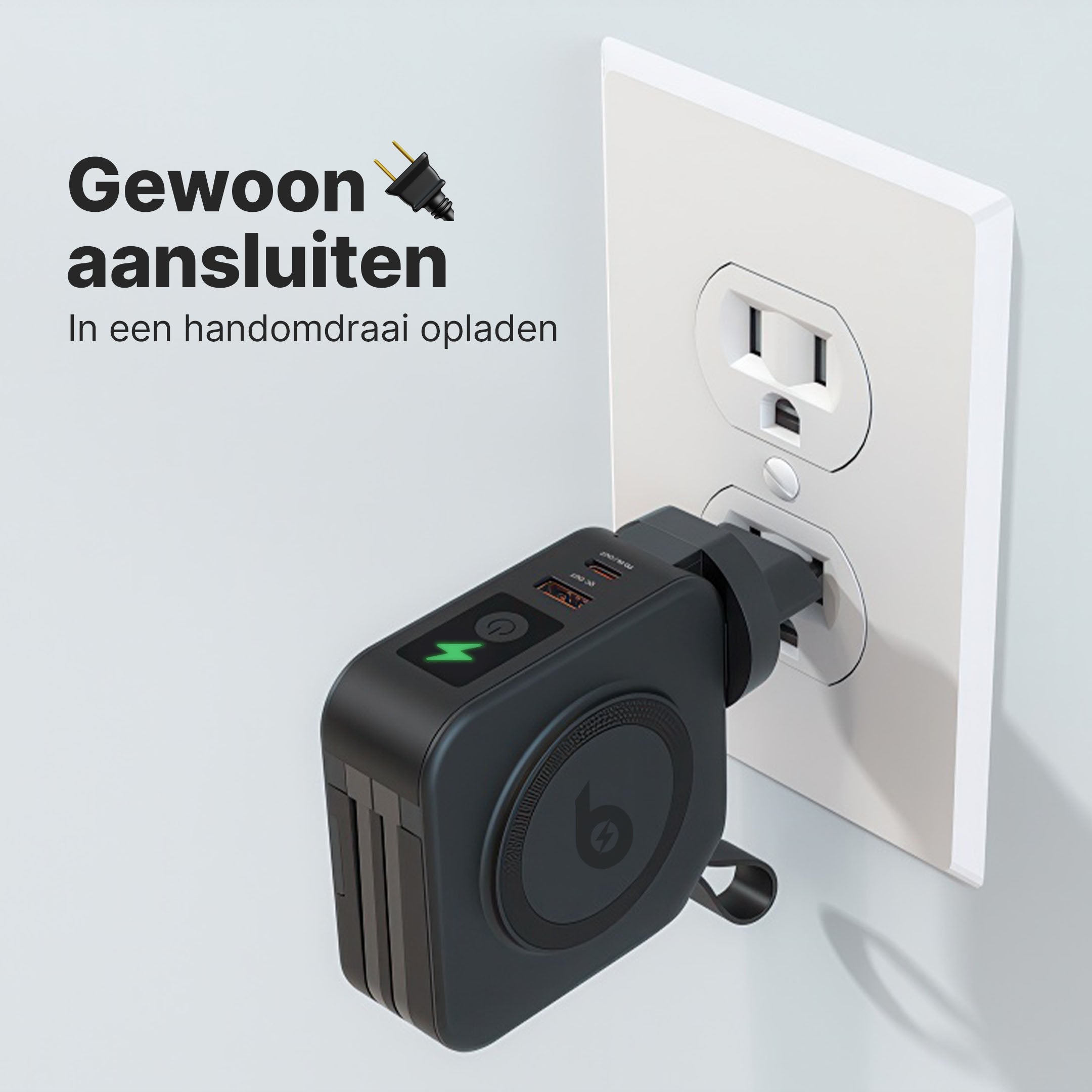 TravelBank 5-in-1 Muurlader met Draadloze Oplaadpad en Powerbank
