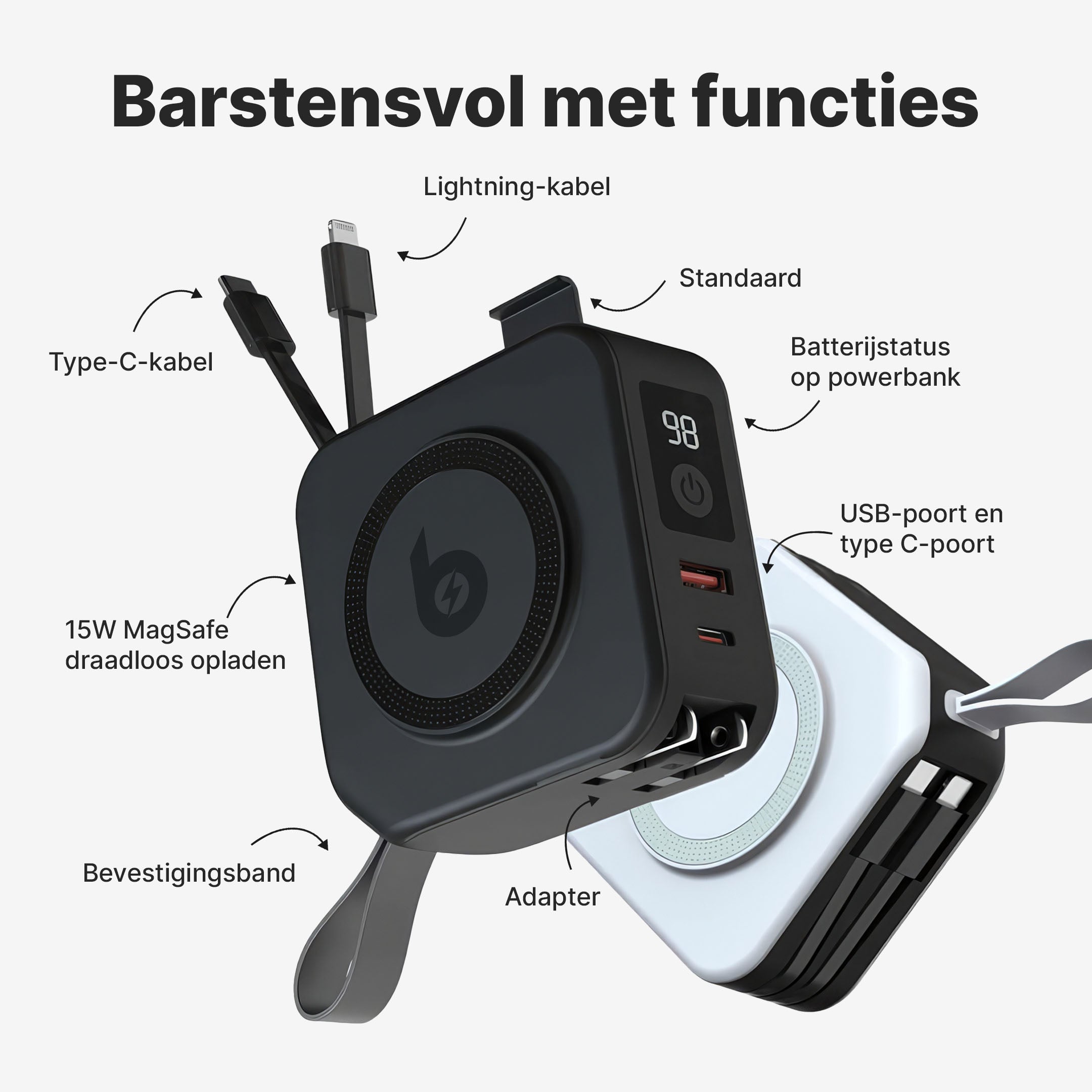 TravelBank 5-in-1 Muurlader met Draadloze Oplaadpad en Powerbank