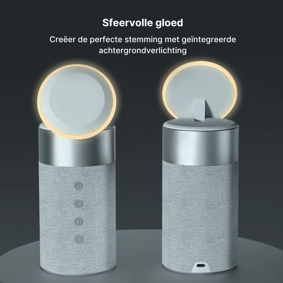 3-in-1 Draadloos Oplaadstation, Bluetooth-Luidspreker en Nachtlampje