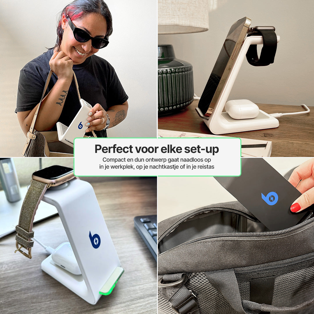 3-in-1 Draadloos Oplaadstation, Apple, Samsung, Watch, AirPods