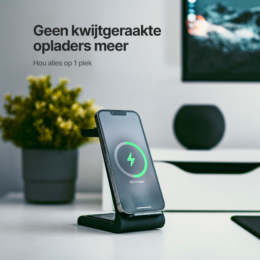3-in-1 Draadloos Oplaadstation, Apple, Samsung, Watch, AirPods
