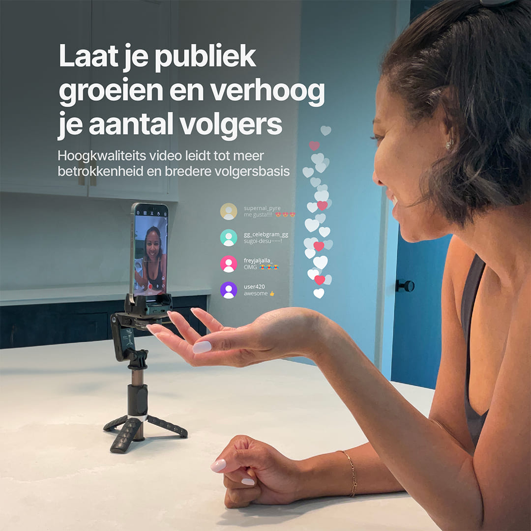 AutoFocus Statief voor Ontwerpers (360-graden, Gezichtsherkenning, Selfiestick, Licht, draadloze afstandsbediening)