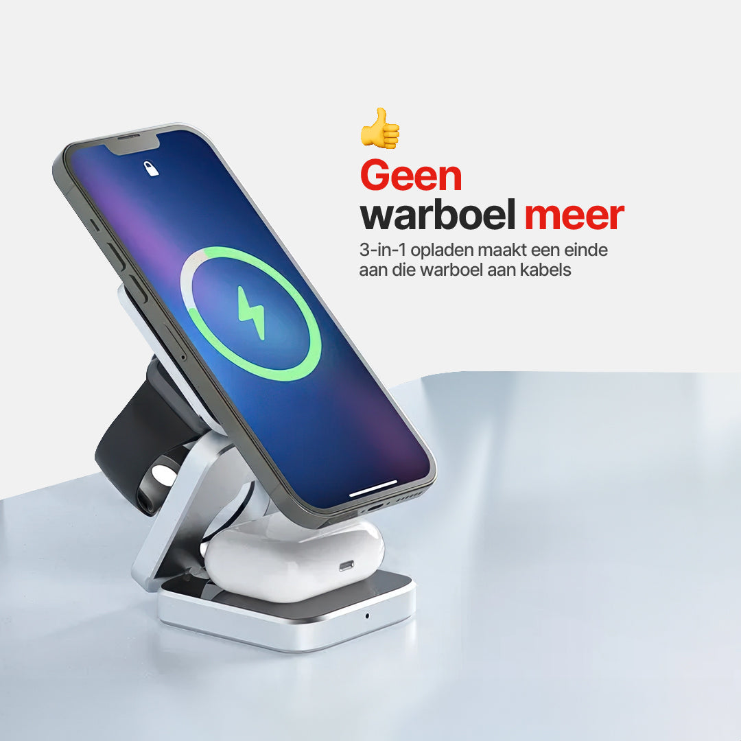 ChargeDeck 3-in-1 Opvouwbaar Draadloss Station - Voor Apple en Android