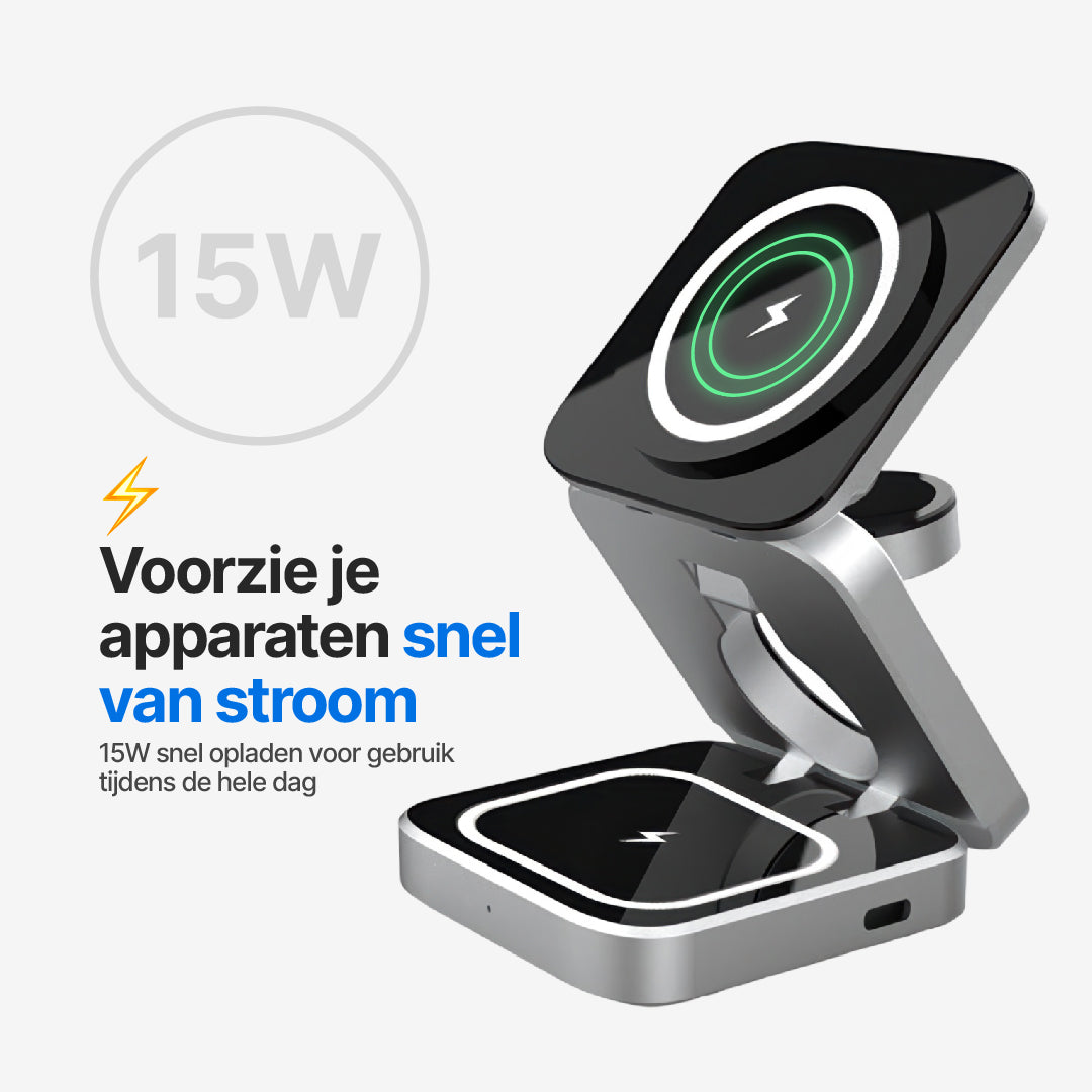 ChargeDeck 3-in-1 Opvouwbaar Draadloss Station - Voor Apple en Android