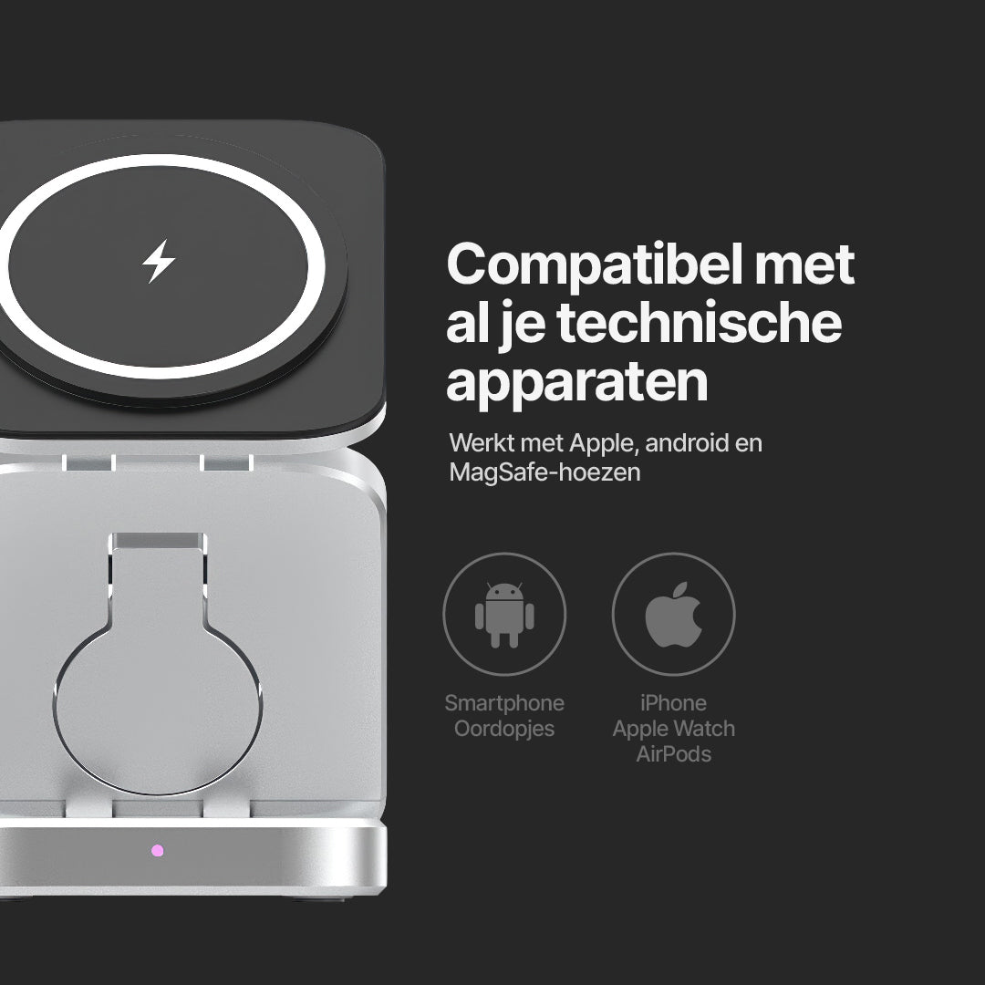 ChargeDeck 3-in-1 Opvouwbaar Draadloss Station - Voor Apple en Android