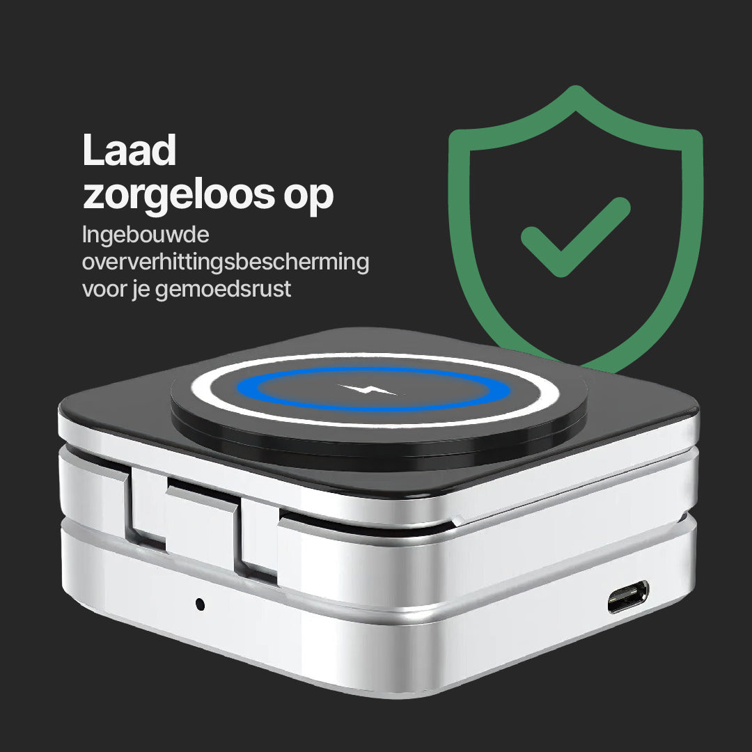 ChargeDeck 3-in-1 Opvouwbaar Draadloss Station - Voor Apple en Android