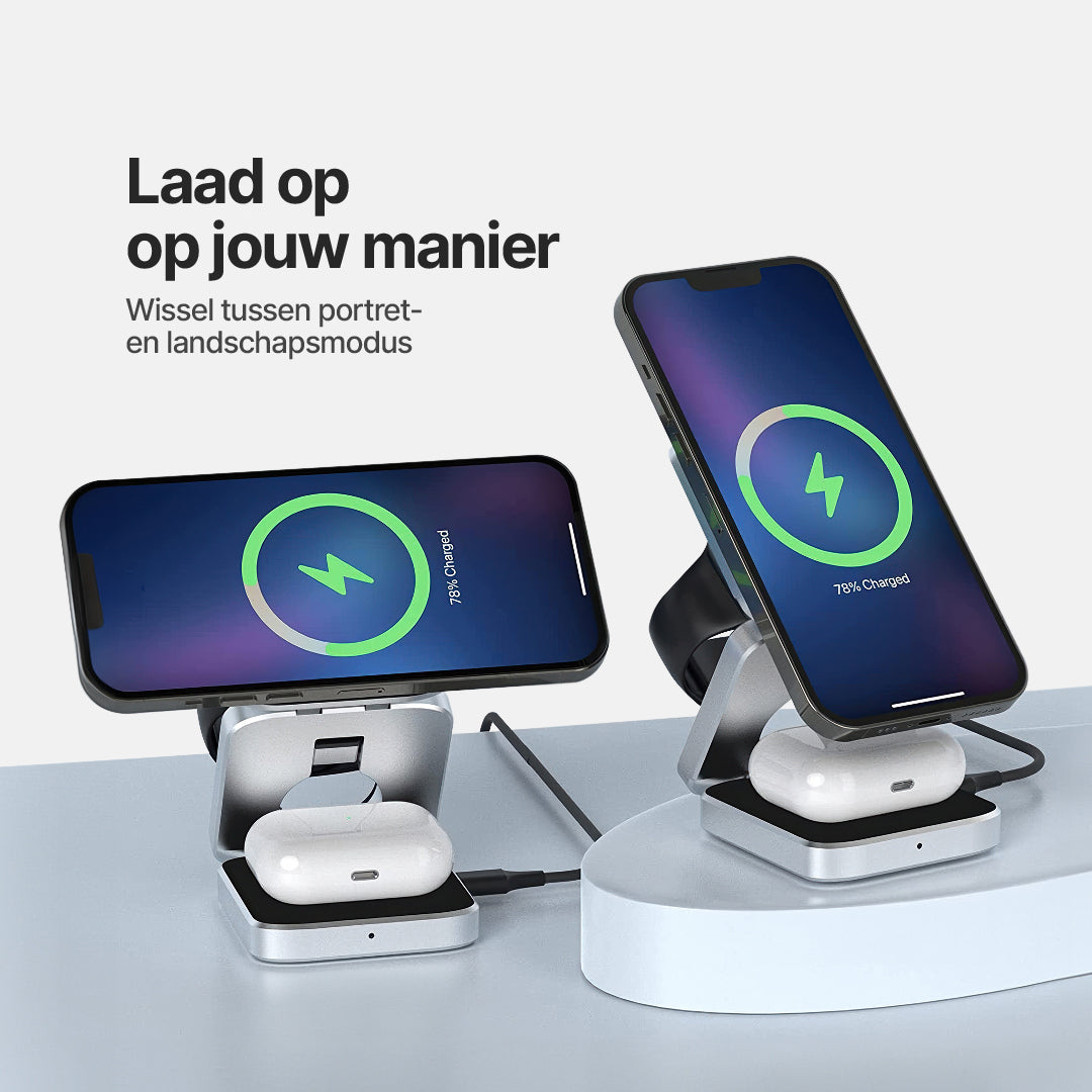 ChargeDeck 3-in-1 Opvouwbaar Draadloss Station - Voor Apple en Android