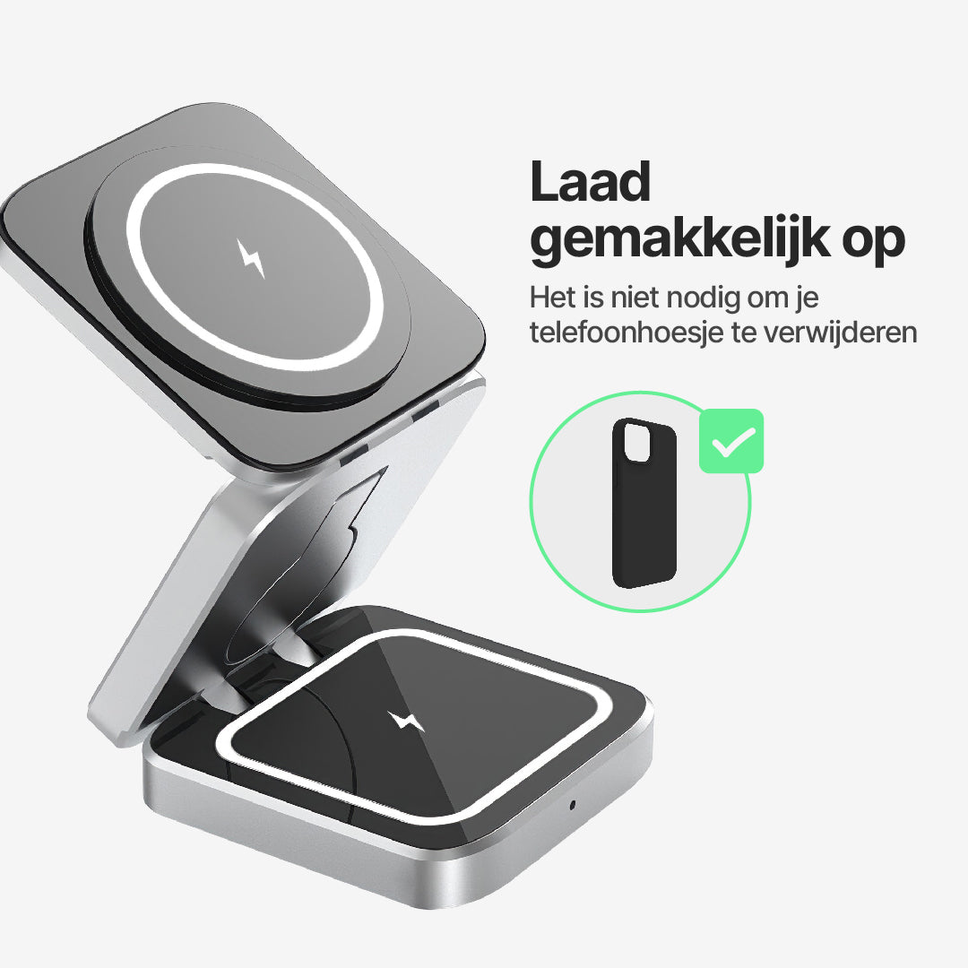 ChargeDeck 3-in-1 Opvouwbaar Draadloss Station - Voor Apple en Android