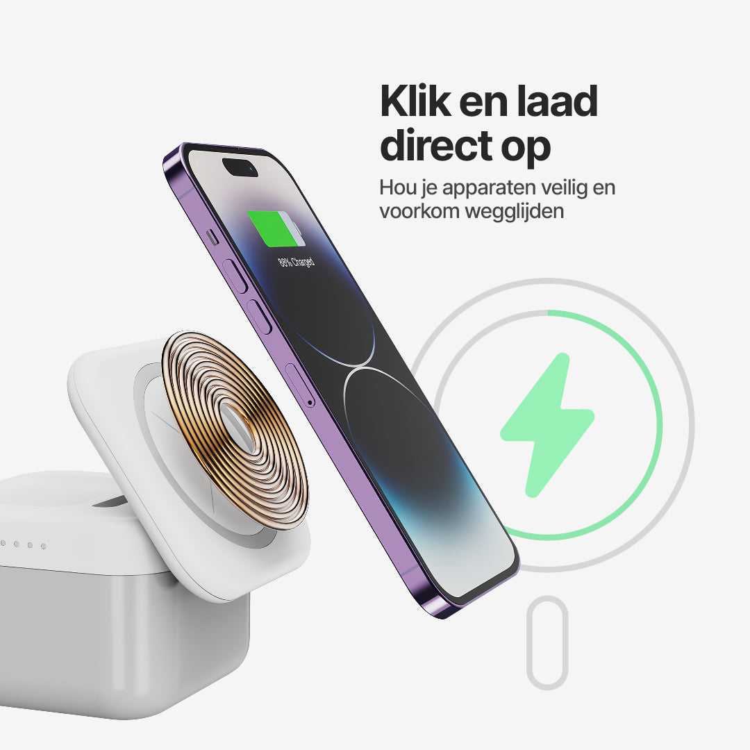 CubeMag 3-in-1 Magnetisch Draadloos Oplaadstation voor Apple en Android