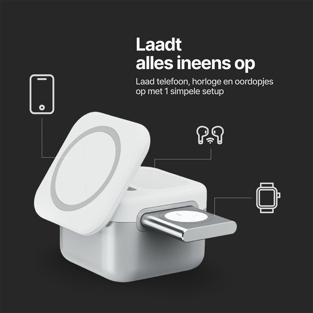 CubeMag 3-in-1 Magnetisch Draadloos Oplaadstation voor Apple en Android