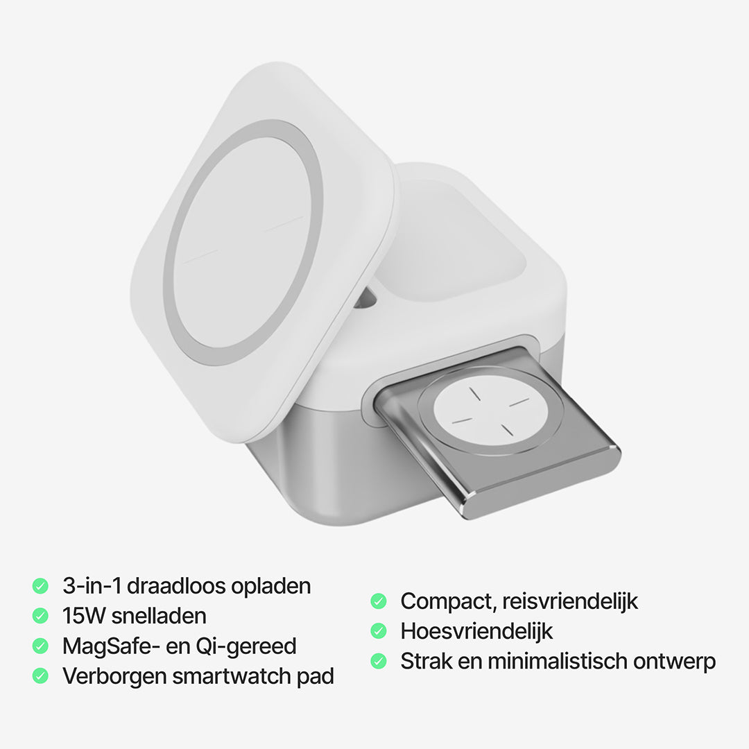 CubeMag 3-in-1 Magnetisch Draadloos Oplaadstation voor Apple en Android