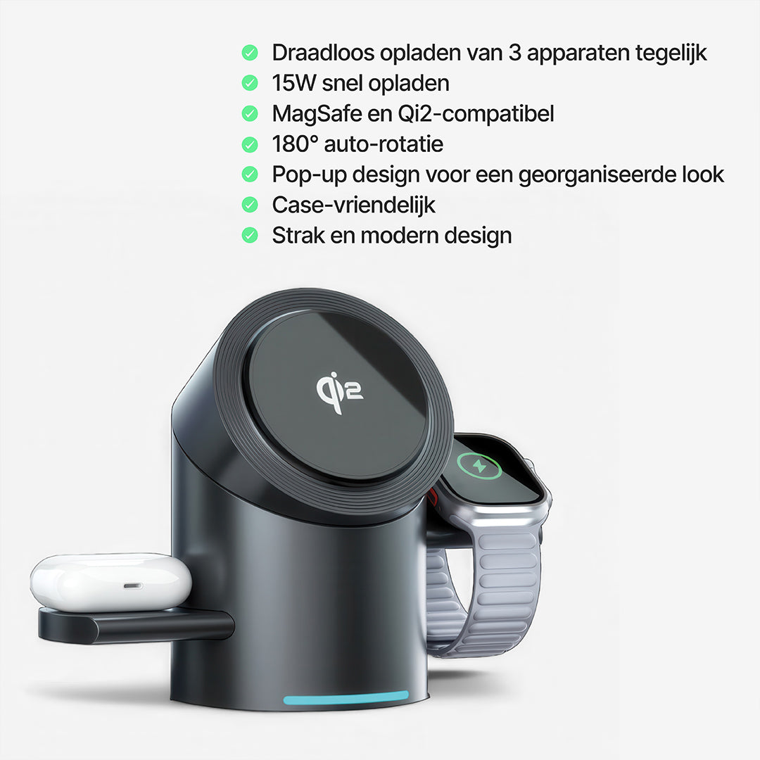 Halo MagSafe 3-in-1 Draadloos Oplaadstation Qi2