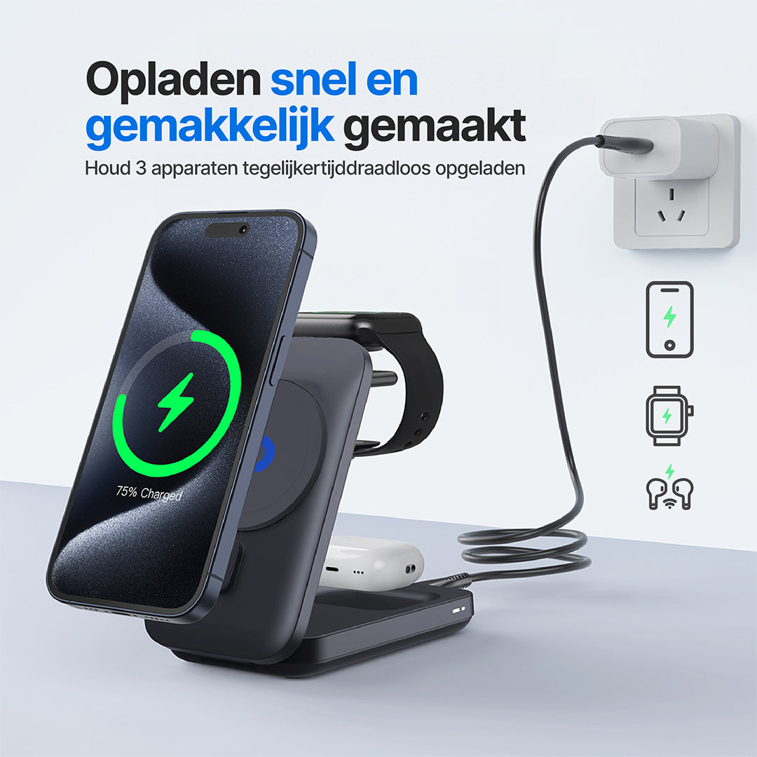 MagFlo 3-in-1 Draadloos Oplaadstation Qi2