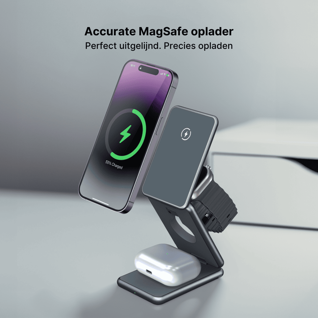 MagFold Pro 3-in-1 Aluminium Draadloze Oplaadstandaard