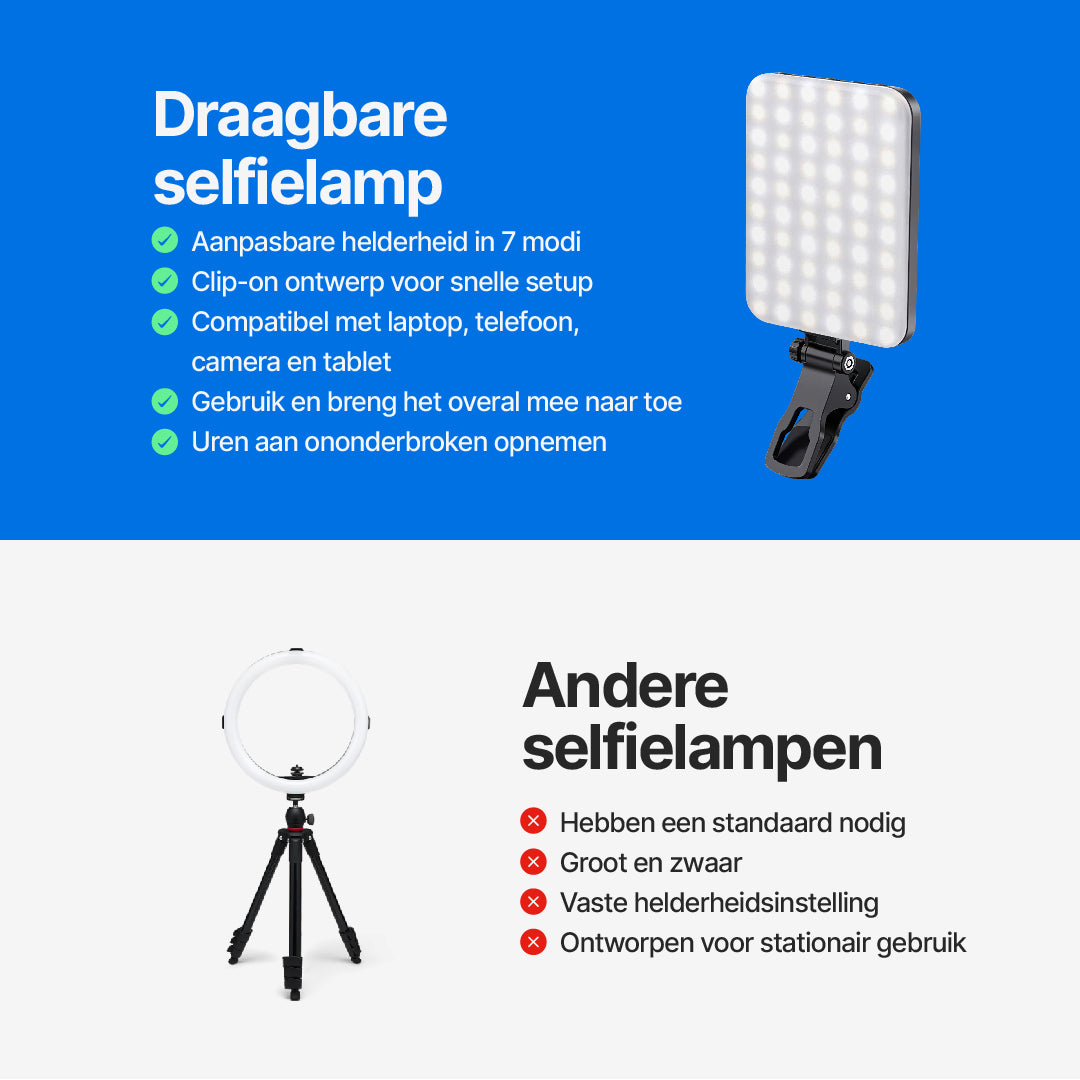 Draagbare Selfielamp met 7 Modi aan Helderheid