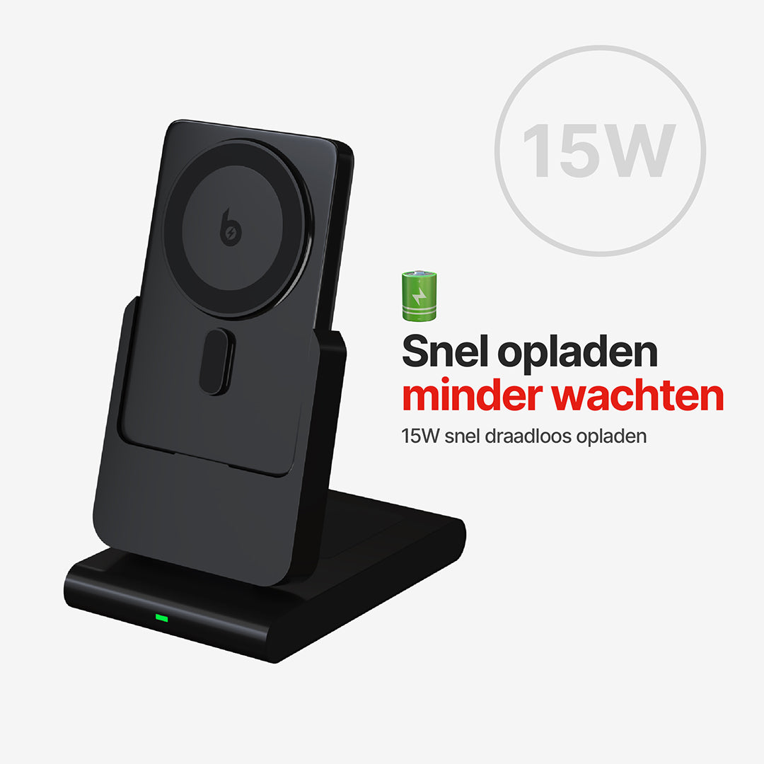 PowerMag 3-in-1 Magnetische Draadloze Oplader met Standaard