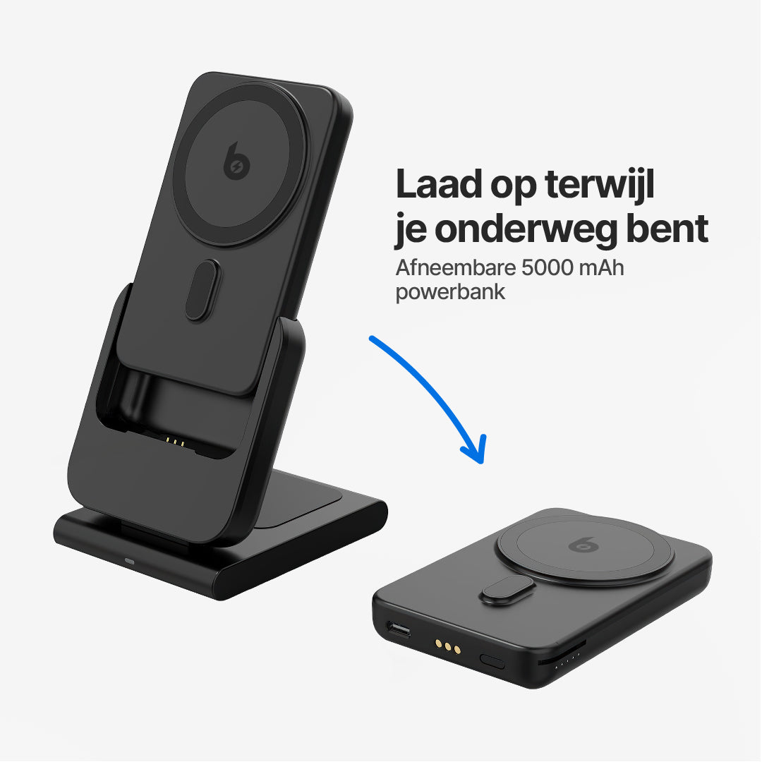 PowerMag 3-in-1 Magnetische Draadloze Oplader met Standaard