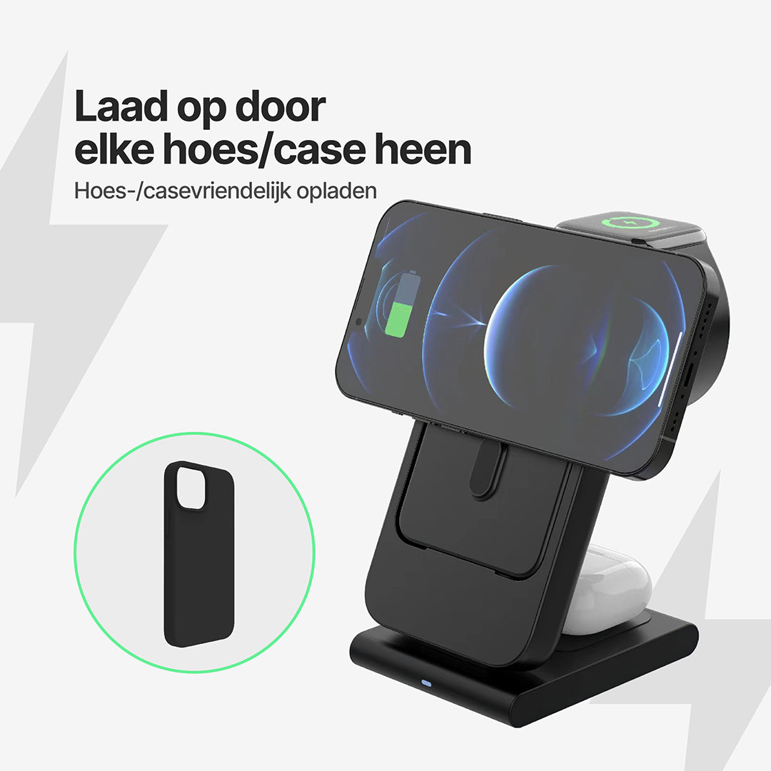 PowerMag 3-in-1 Magnetische Draadloze Oplader met Standaard