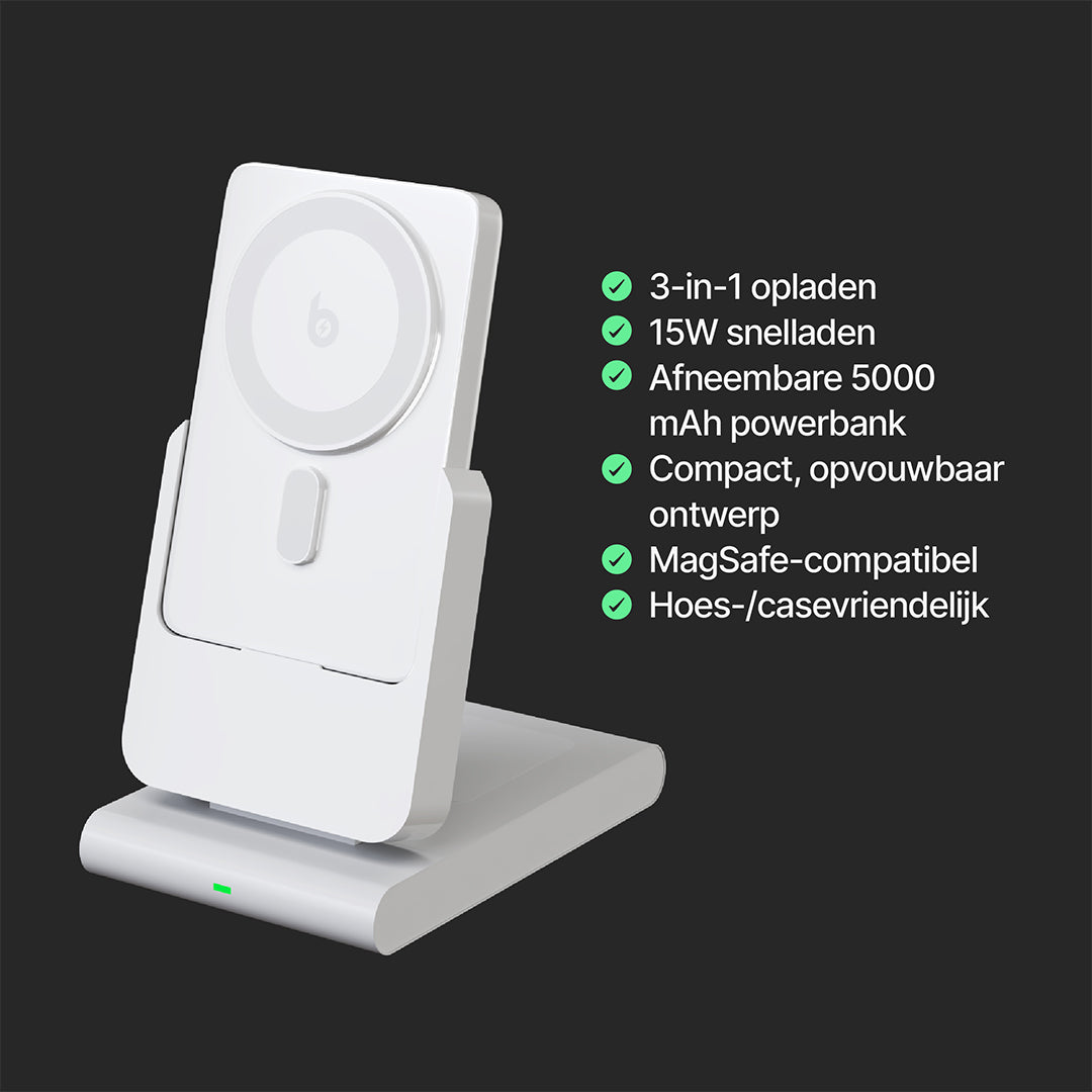 PowerMag 3-in-1 Magnetische Draadloze Oplader met Standaard