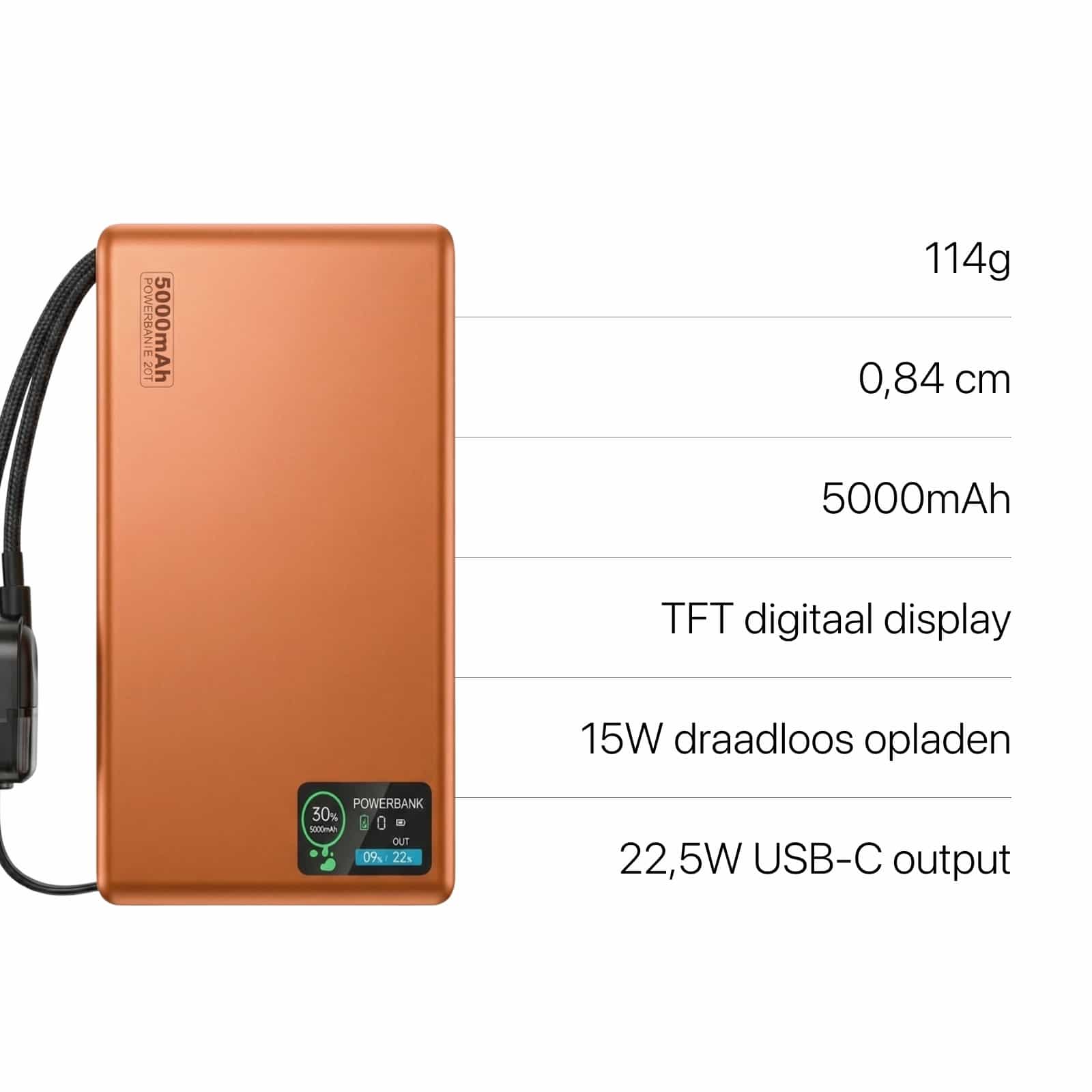 22,5W Ultra Slim Q2 Powerbank met Display