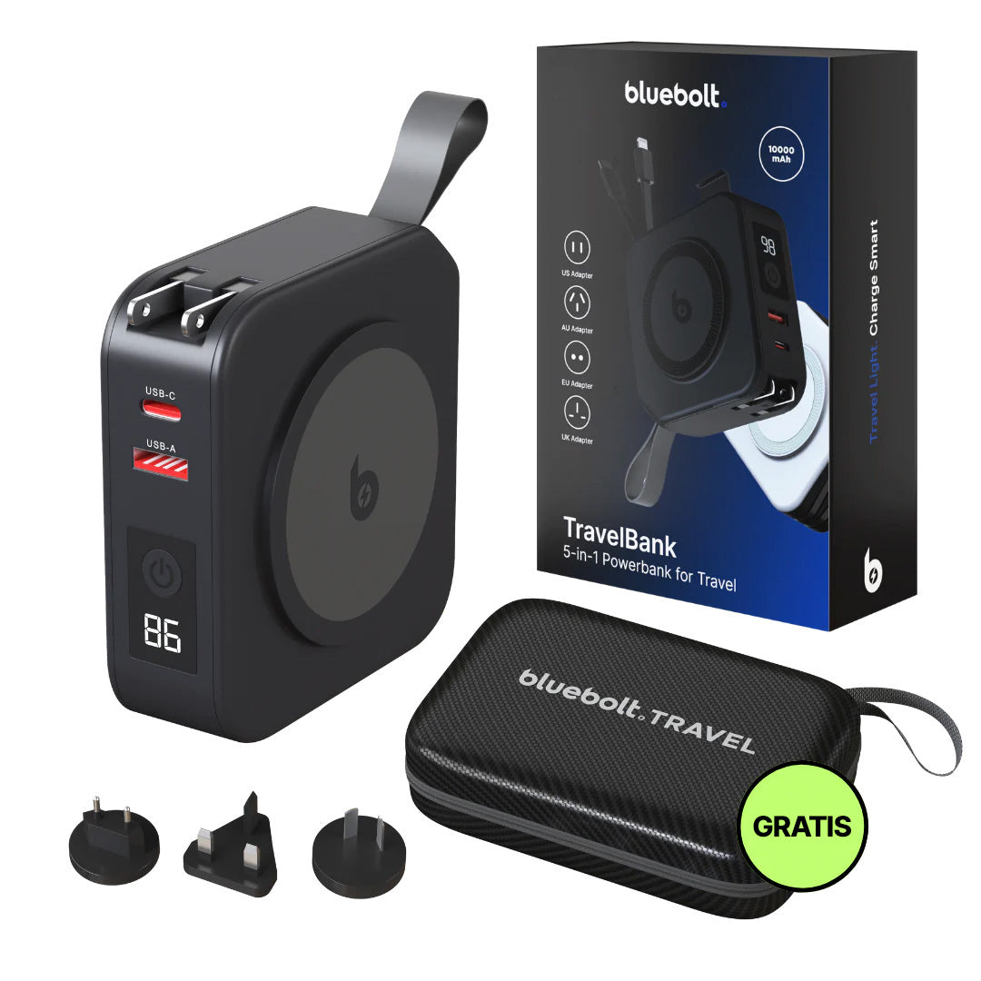 TravelBank 5-in-1 Muurlader met Draadloze Oplaadpad en Powerbank