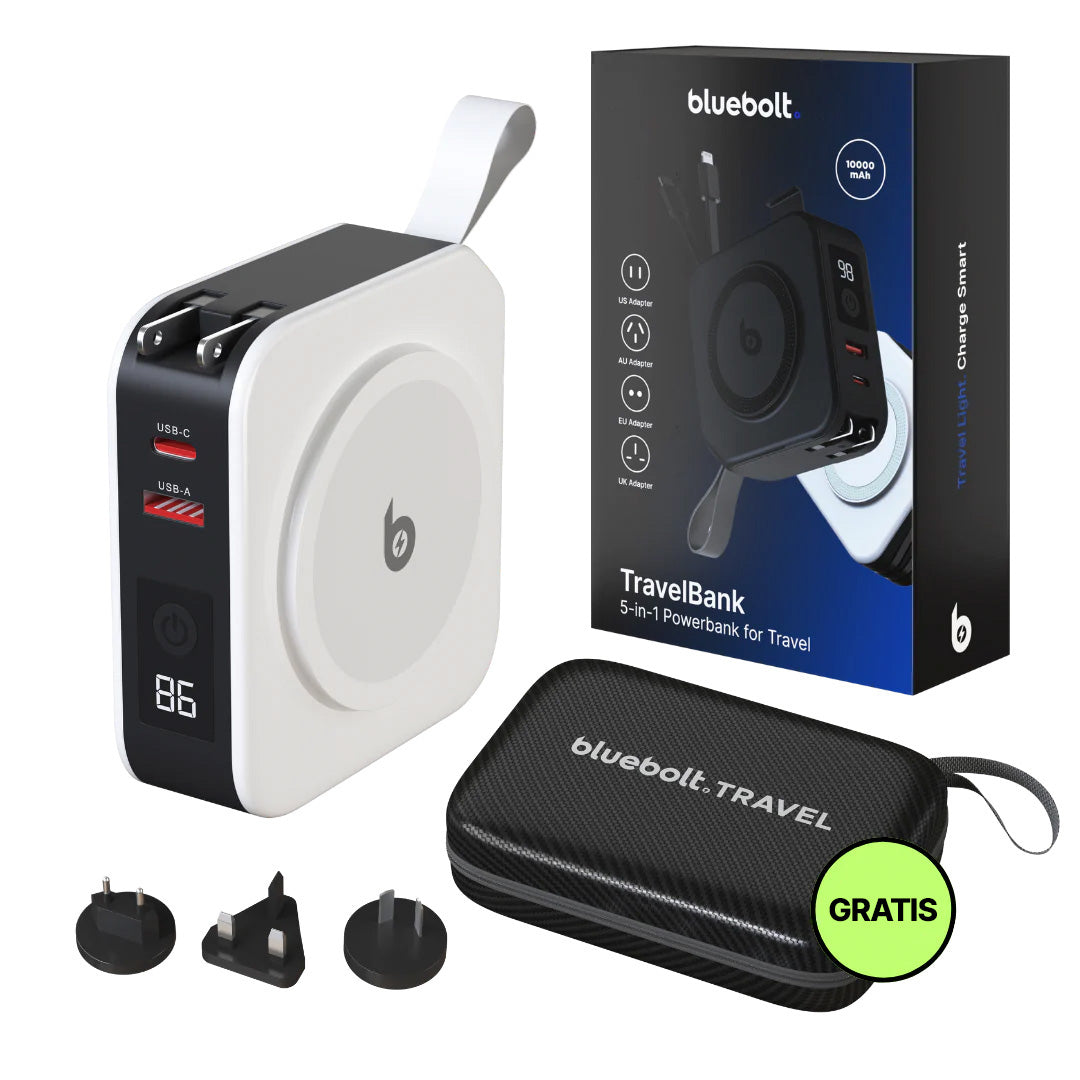 TravelBank 5-in-1 Muurlader met Draadloze Oplaadpad en Powerbank